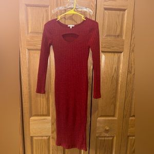 Charlotte Russe Dark Red Ribbed Bodycon Midi Dress